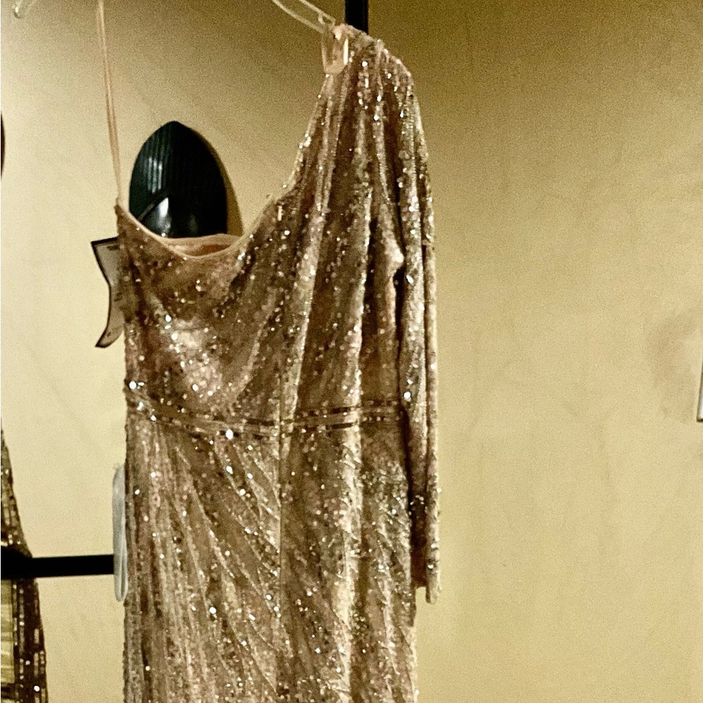Mac Duggal Champagne Sequin Gown